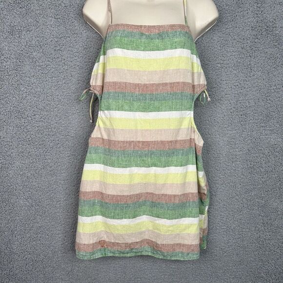 Aerie Mini Dress Size Medium Striped Multicolor Line Blend Side Cut Out Smocked - Picture 2 of 11